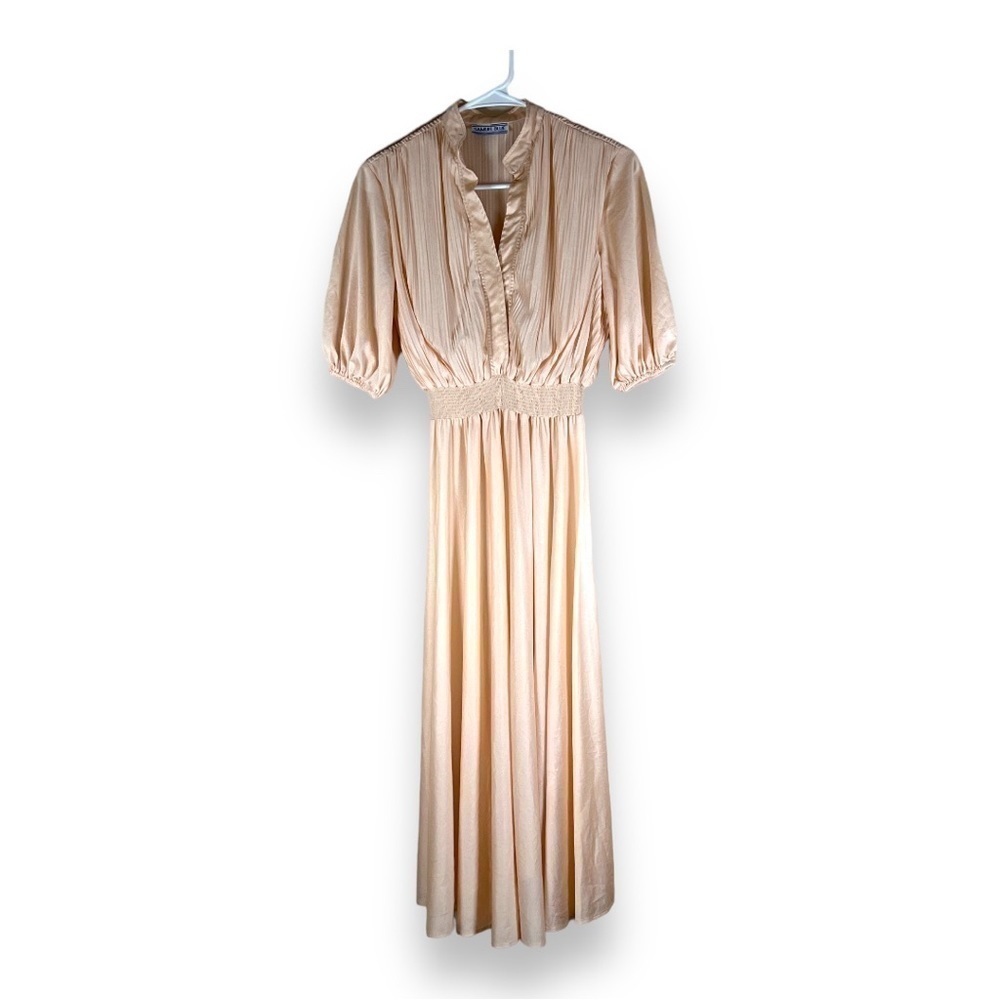 SMALL VINTAGE SAMUEL BLUE BRAND DRESS PASTEL PINK PEACH STRETCH